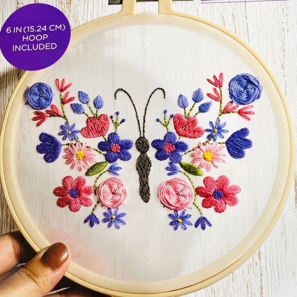 Sheer Fabric Butterfly Embroidery Kit w/Hoop Frame - New - Picture 2 of 7